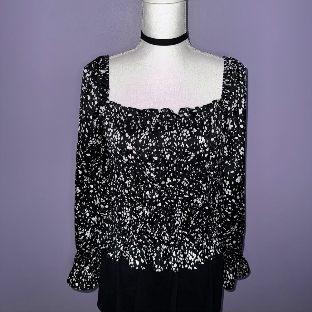 A New Day Black and White Dotted Blouse